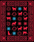 Red and Blue Cat Snowflake Border Rug
