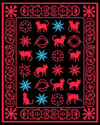 Red and Blue Cat Snowflake Border Rug