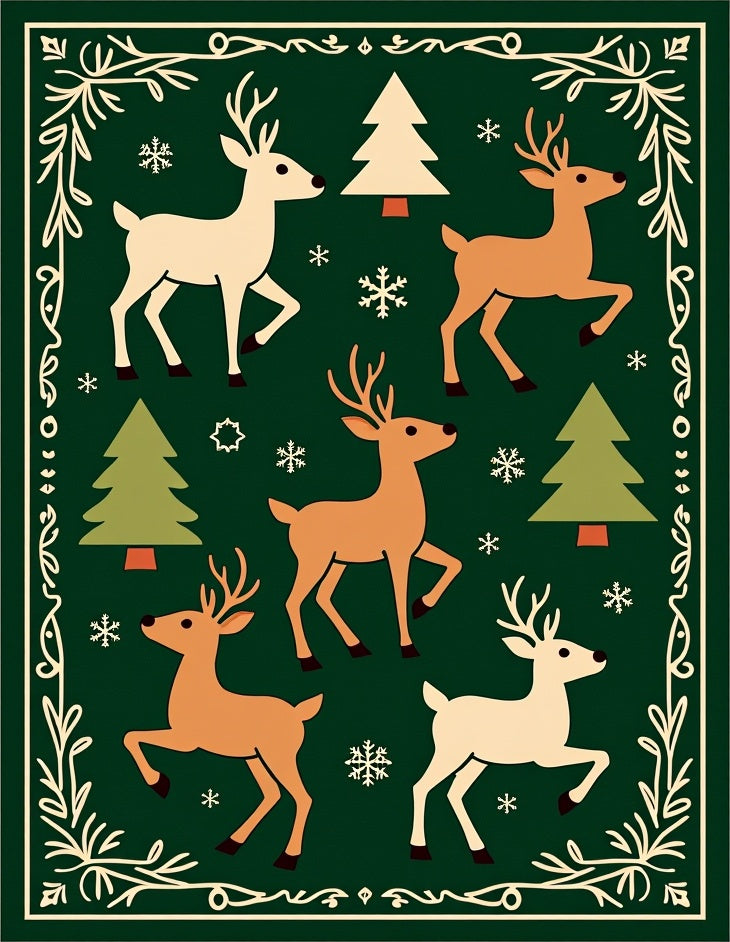 Whimsical Deer and Tree Forest Scene Rug