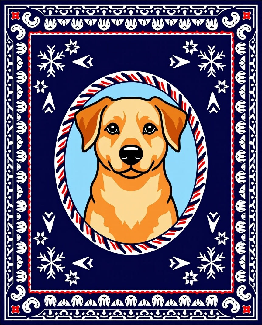 Golden Retriever Blue Snowflake Frame Rug