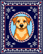 Golden Retriever Blue Snowflake Frame Rug