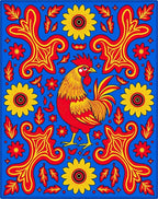 Bright Rooster Floral Swirl Blue Rug