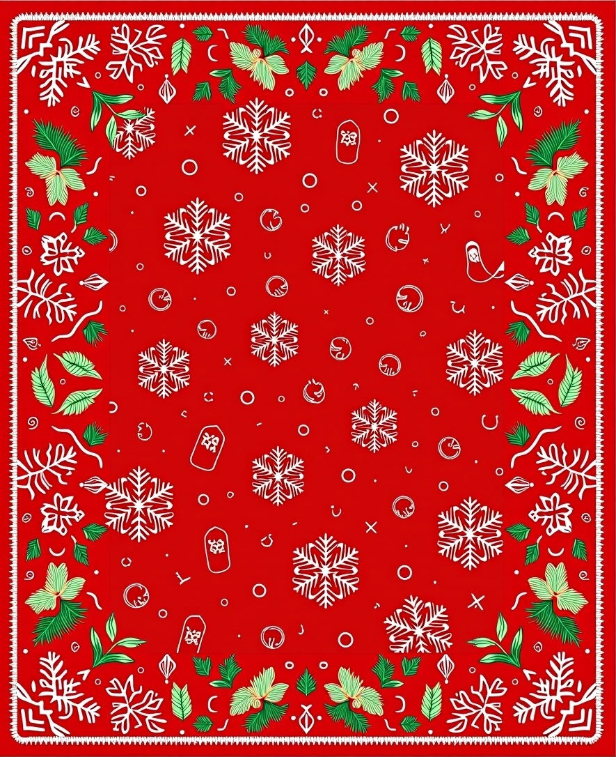 Festive Red Snowflake Holly Border Rug