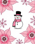 Pink Snowman Snowflake Poinsettia Border Rug
