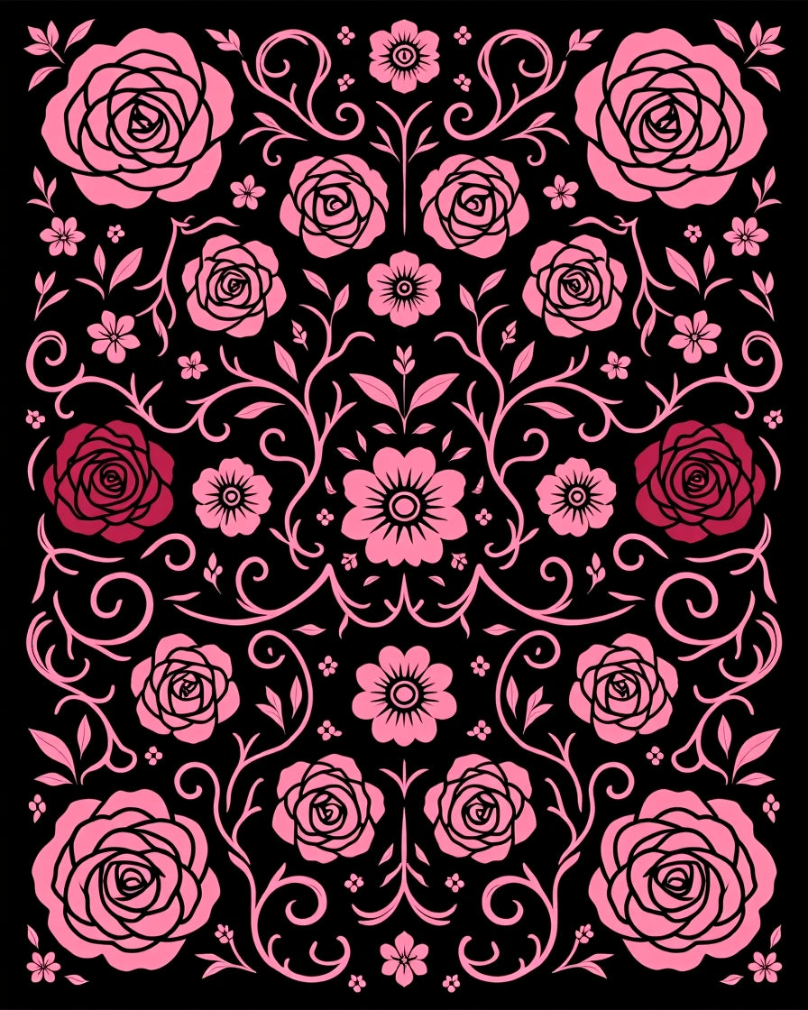 Pink Floral Scrollwork Garden Rug