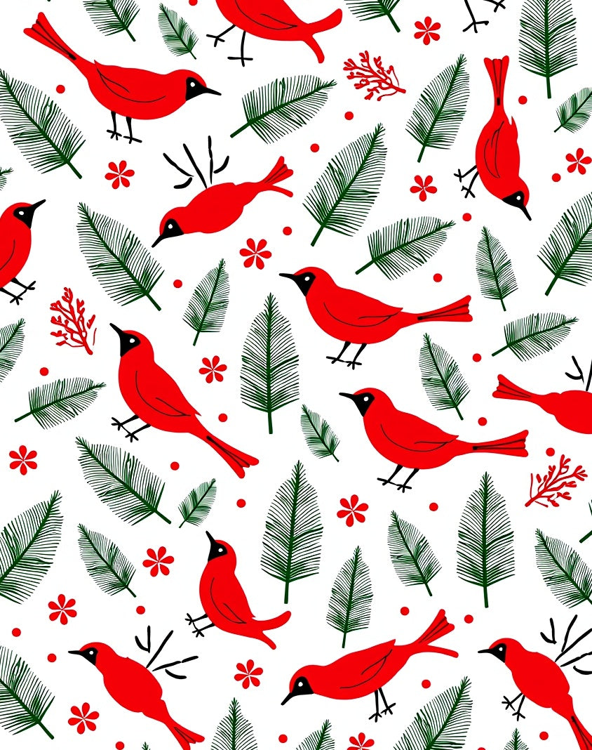 Red Cardinals Green Pine Sprigs Rug