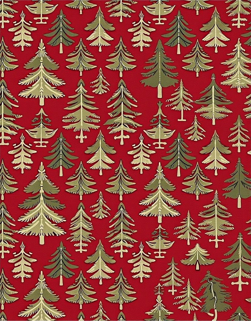 Red Holiday Evergreen Trees Repeating Rug