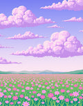 Pink Flower Field With Purple Clouds Rug