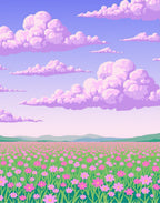 Pink Flower Field With Purple Clouds Rug