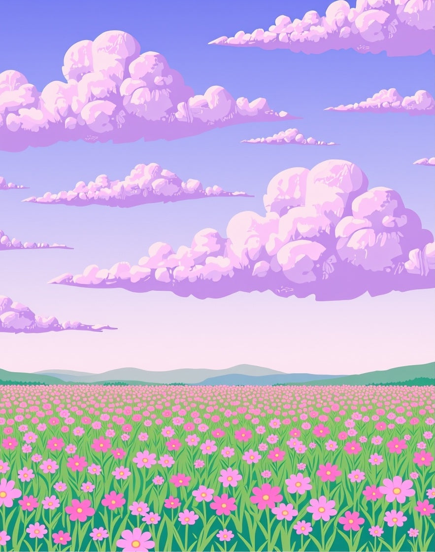 Pink Flower Field With Purple Clouds Rug