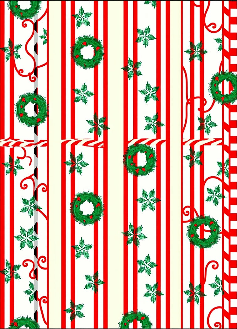 Red White Striped Wreath Garland Rug
