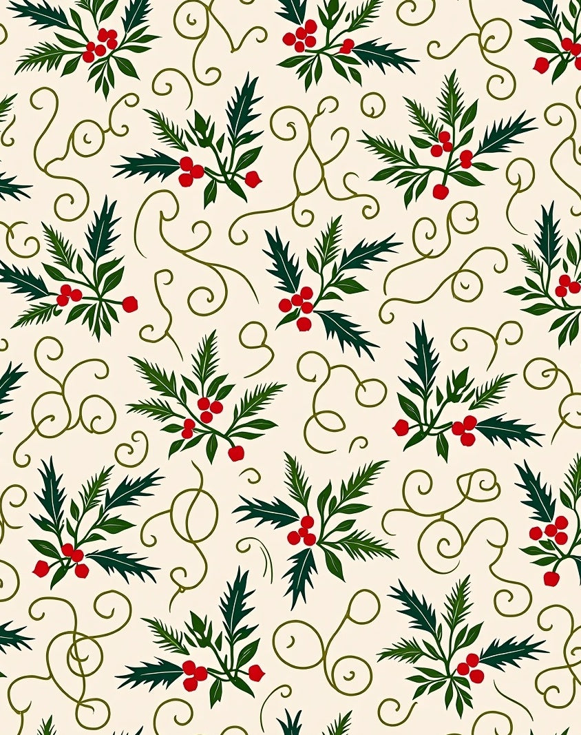 Green Holly Berry Swirl Cream Rug