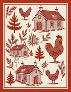 Farmhouse Red Rooster Village Scene Rug