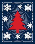 Crimson Tree White Snowflakes Midnight Blue Rug