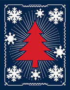 Crimson Tree White Snowflakes Midnight Blue Rug