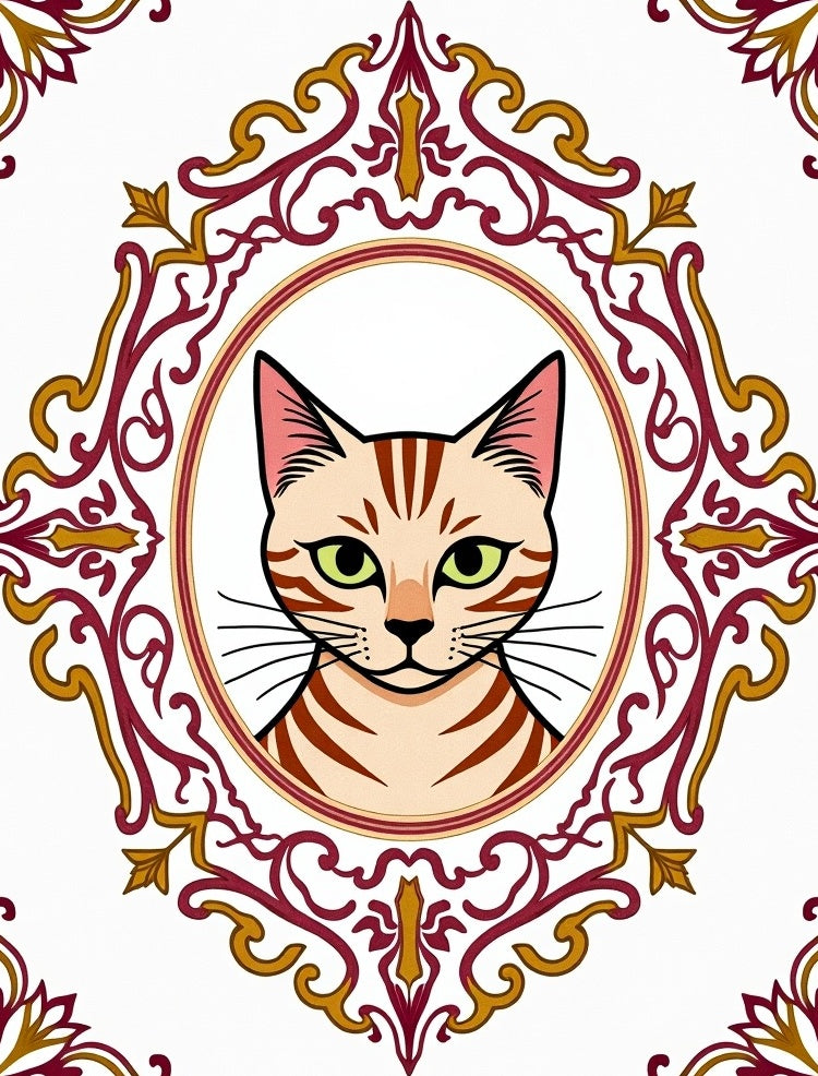 Ornate Tiger Cat Portrait Oval Rug
