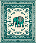Teal Elephant Ivory Border Medallion Rug