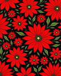 Vibrant Red Floral Black Background Rug