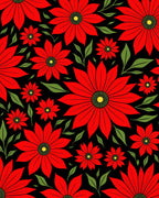 Vibrant Red Floral Black Background Rug