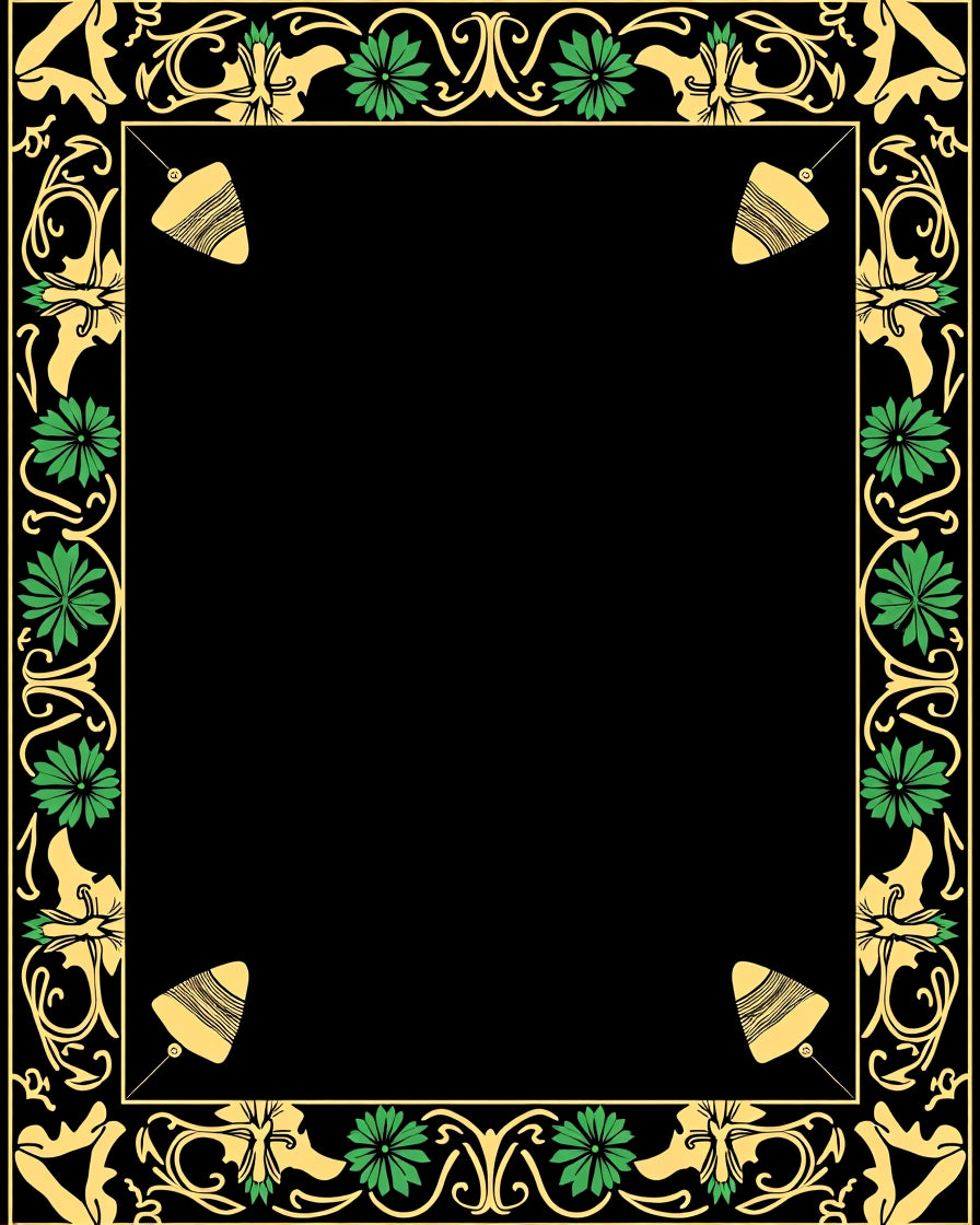 Art Nouveau Black Gold Green Plumb Bob Frame Rug