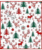 Festive Red Green Reindeer Christmas Trees Rug