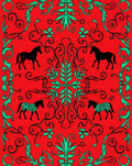 Red Horses And Zebras Baroque Rug
