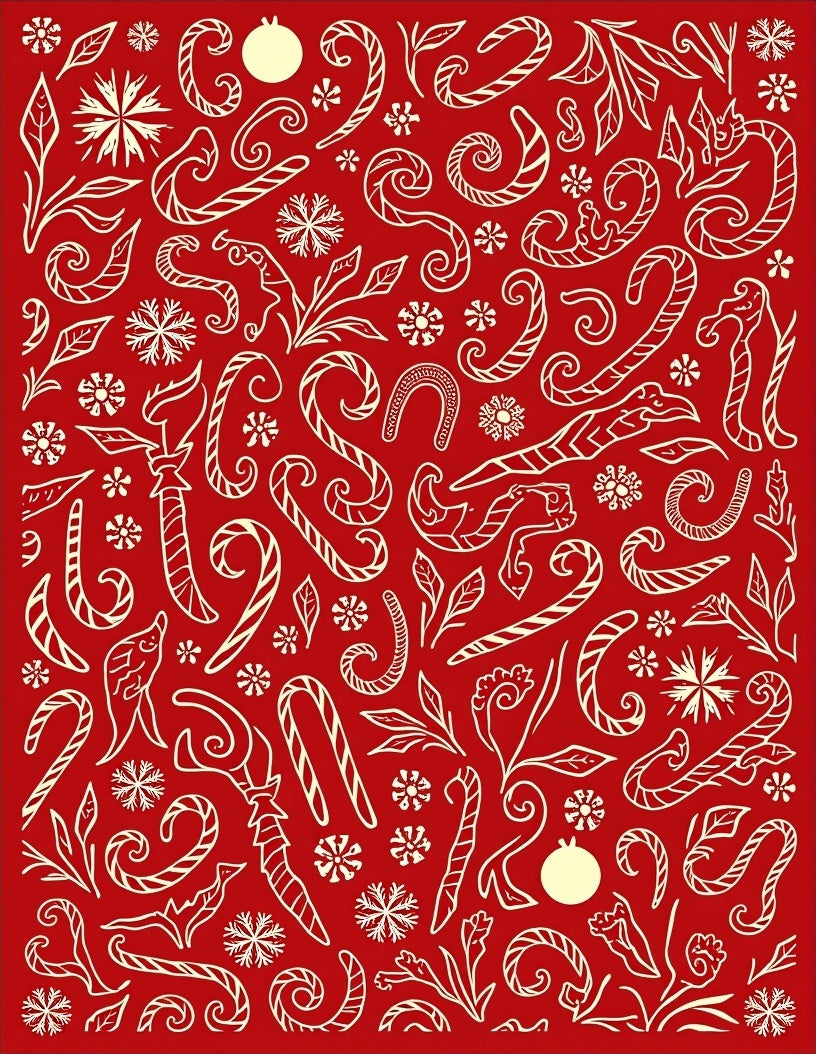 Festive Red Cream Candy Cane Snowflakes Rug