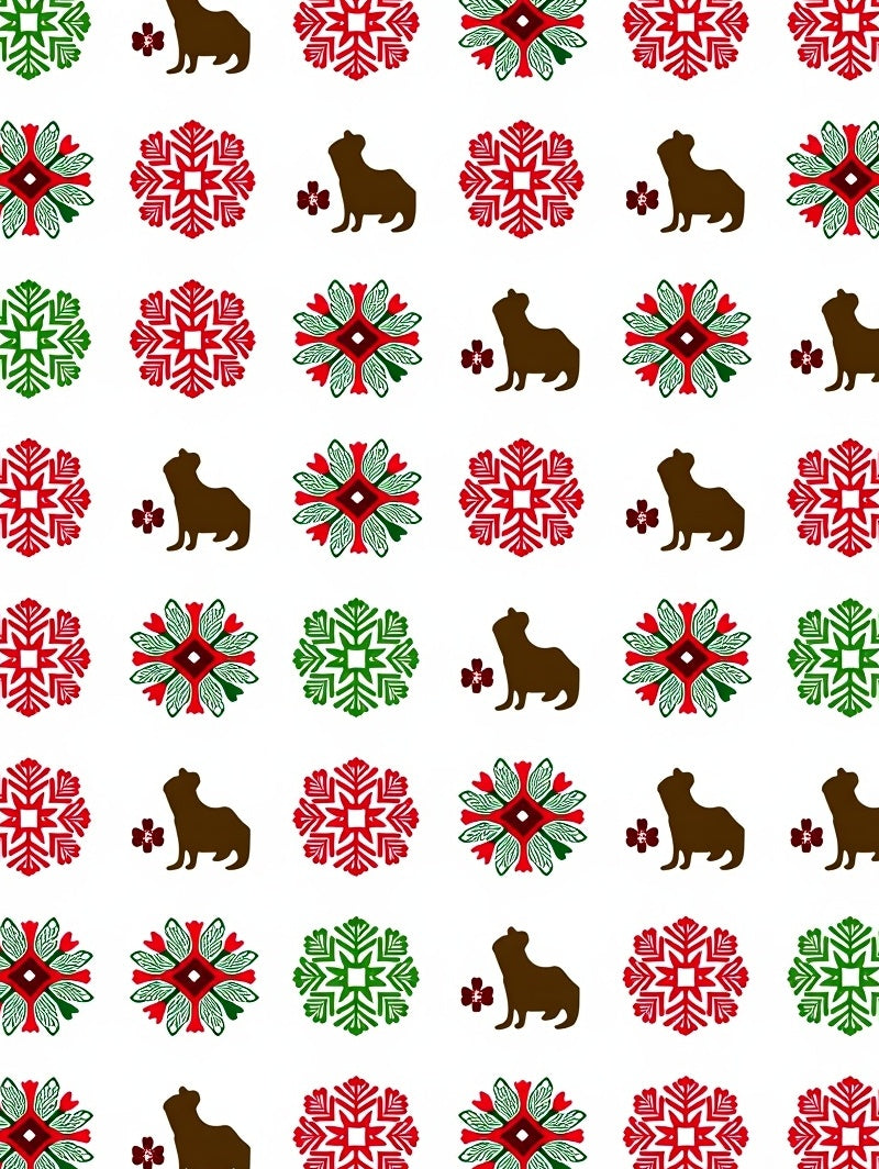 Brown Capybara Red Green Snowflake Medallion Rug