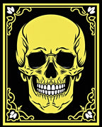 Bold Yellow Skull Black Ornate Frame Rug