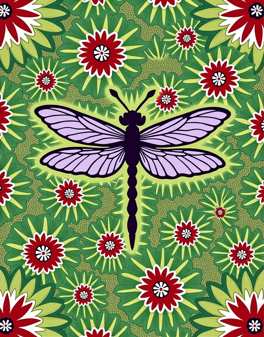 Bold Crimson Dragonfly Floral Burst Rug