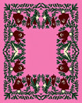 Dark Pink Green Floral Creature Border Rug