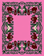 Dark Pink Green Floral Creature Border Rug