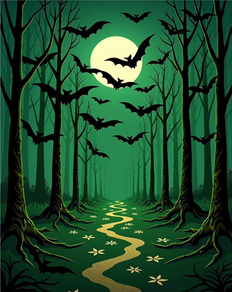 Spooky Bat Forest Moonlight Path Rug