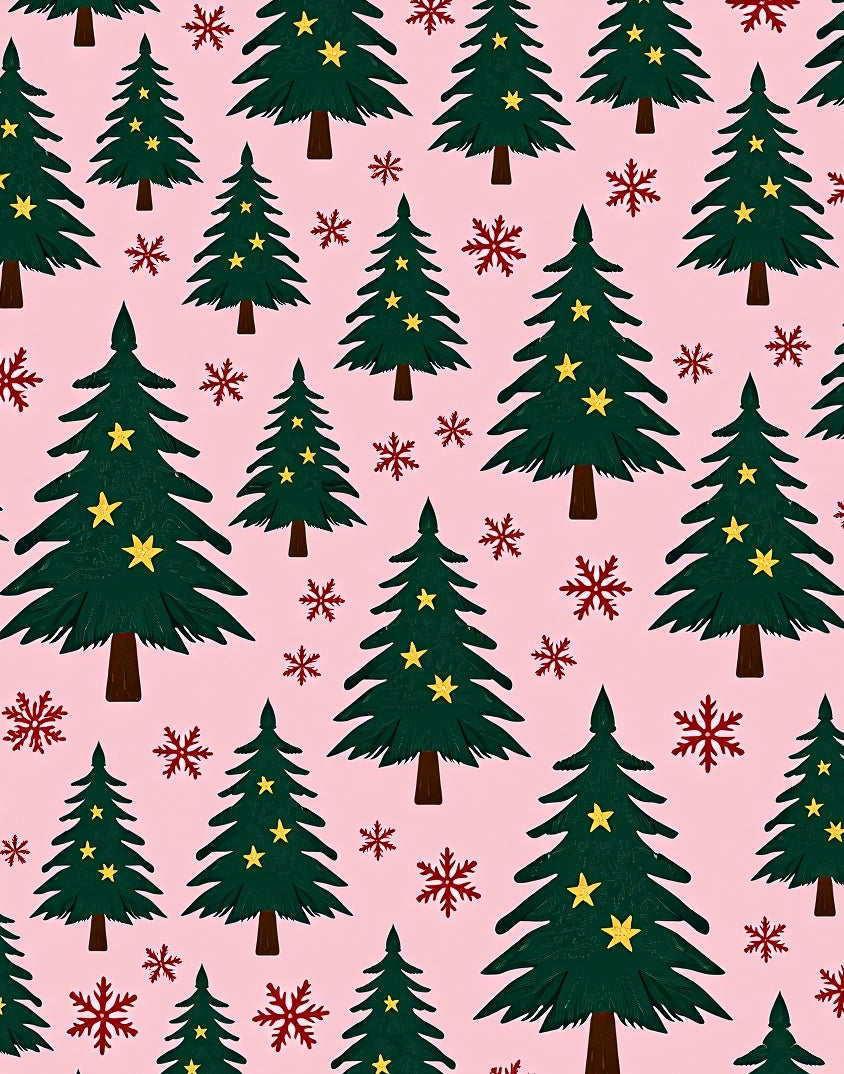 Festive Green Christmas Trees Red Snowflakes Rug
