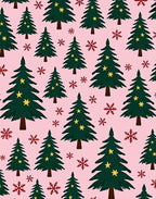 Festive Green Christmas Trees Red Snowflakes Rug