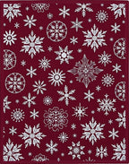 Deep Red White Snowflake Collage Rug