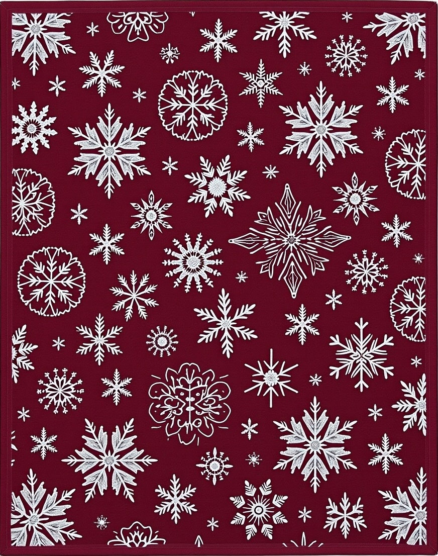Deep Red White Snowflake Collage Rug