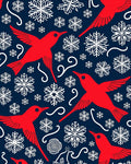 Red Cardinal Snowflakes Navy Scene Rug