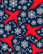 Red Cardinal Snowflakes Navy Scene Rug