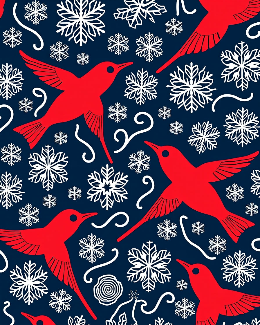 Red Cardinal Snowflakes Navy Scene Rug
