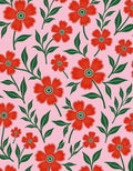 Red Floral Branches Pink Background Rug