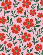 Red Floral Branches Pink Background Rug