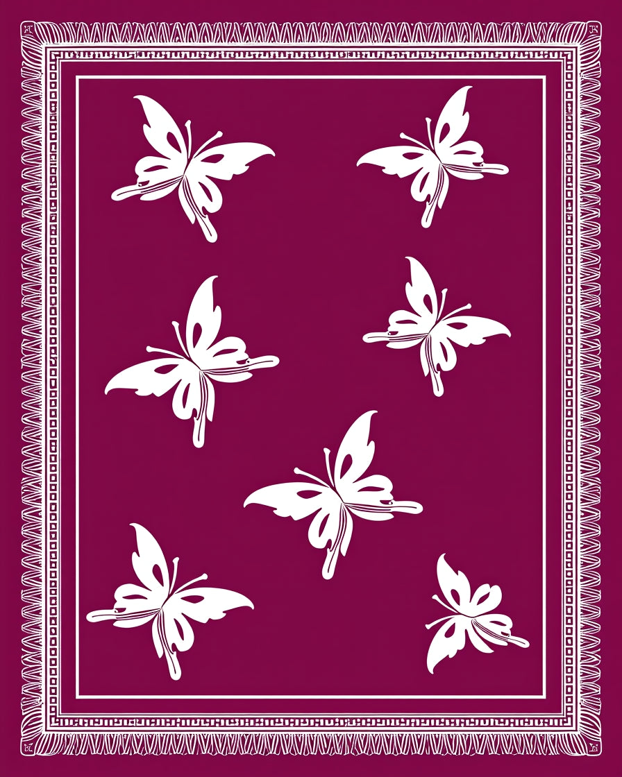 Plum With White Butterfly Field Rug