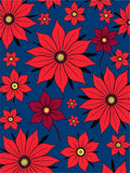 Bright Red Floral Collage Navy Rug