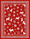 Red White Reindeer Snowflake Border Rug