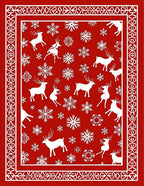 Red White Reindeer Snowflake Border Rug