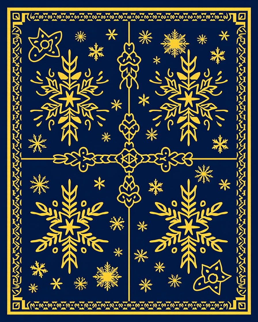 Golden Snowflake Navy Blue Medallion Rug