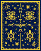 Golden Snowflake Navy Blue Medallion Rug