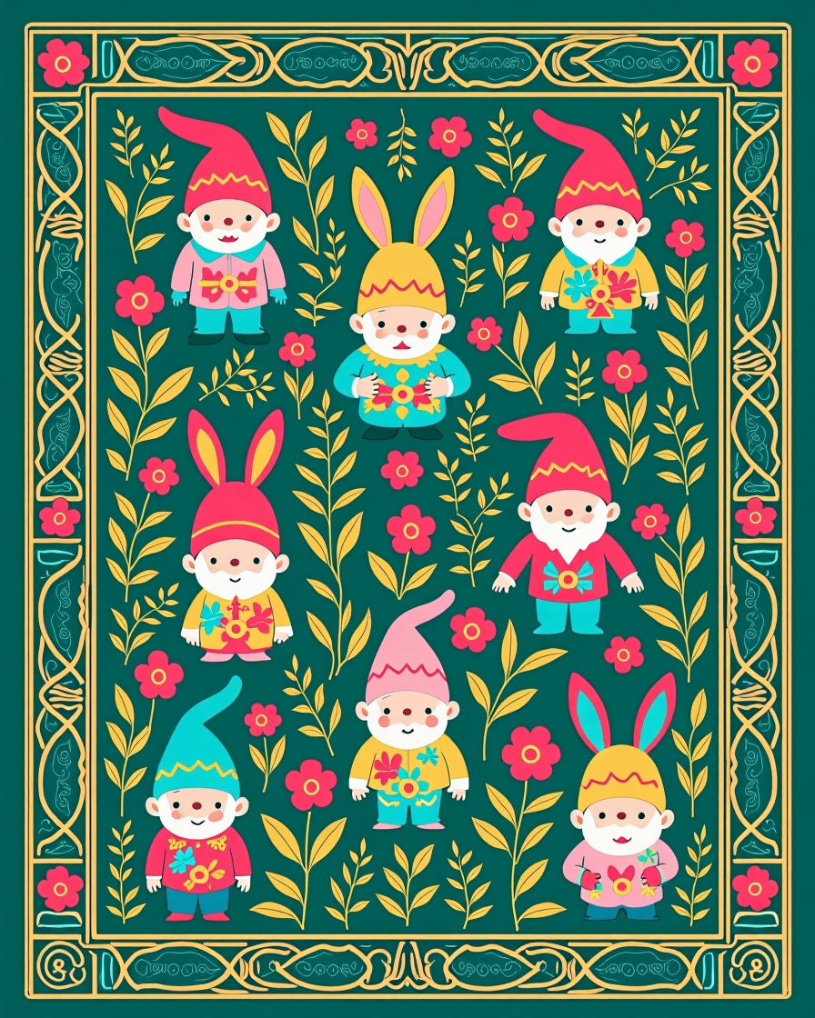 Whimsical Gnome Floral Spring Garden Rug