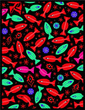 Whimsical Red Green Fish Collection Rug